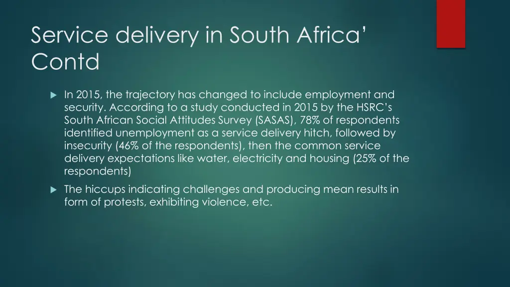 service delivery in south africa contd