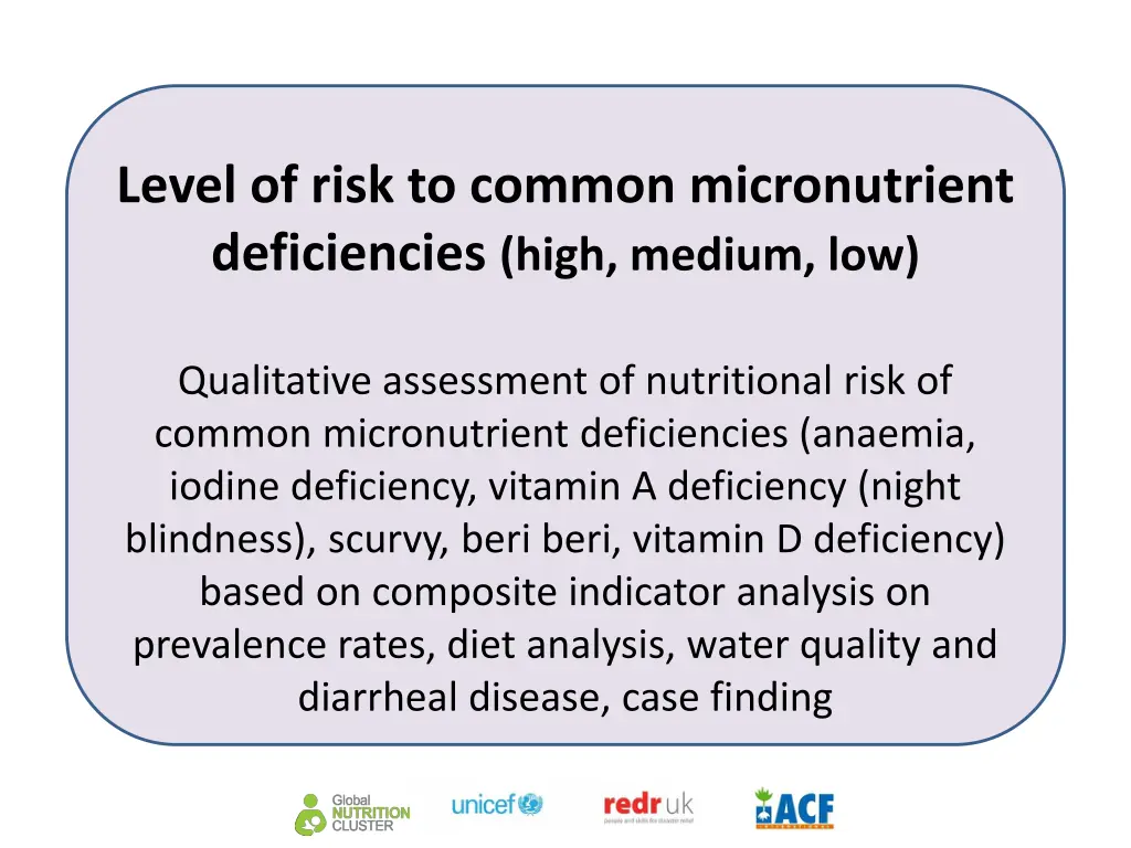 level of risk to common micronutrient