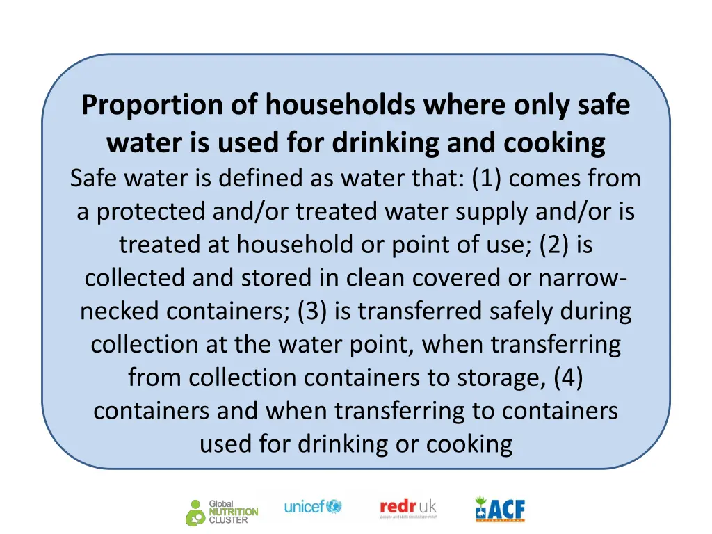 proportion of households where only safe water