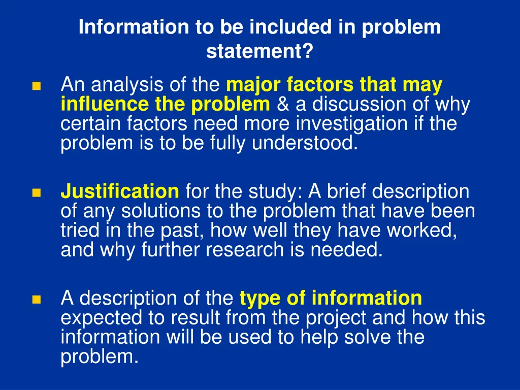 information to be included in problem statement 1