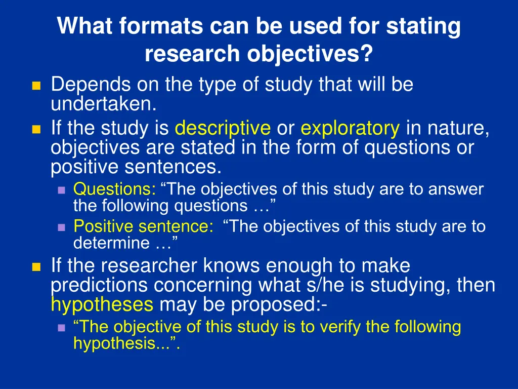 what formats can be used for stating research