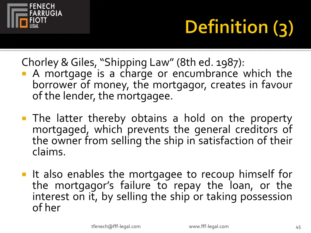 chorley giles shipping law 8th ed 1987 a mortgage