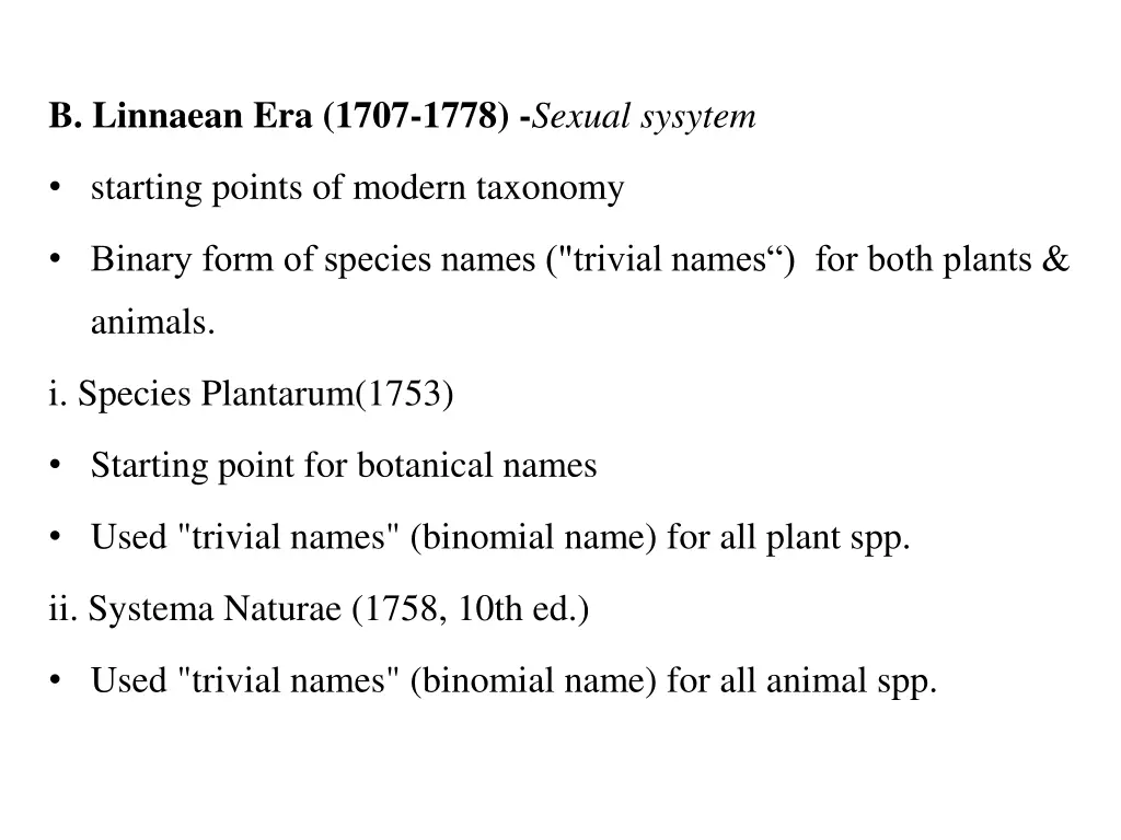 b linnaean era 1707 1778 sexual sysytem