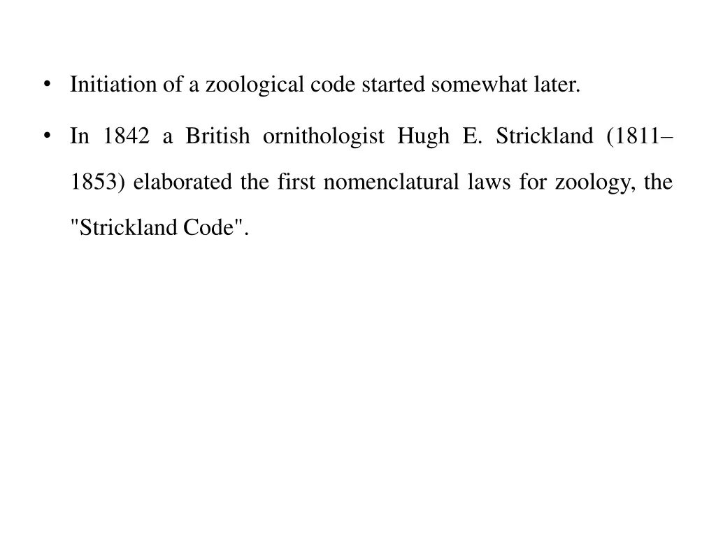 initiation of a zoological code started somewhat