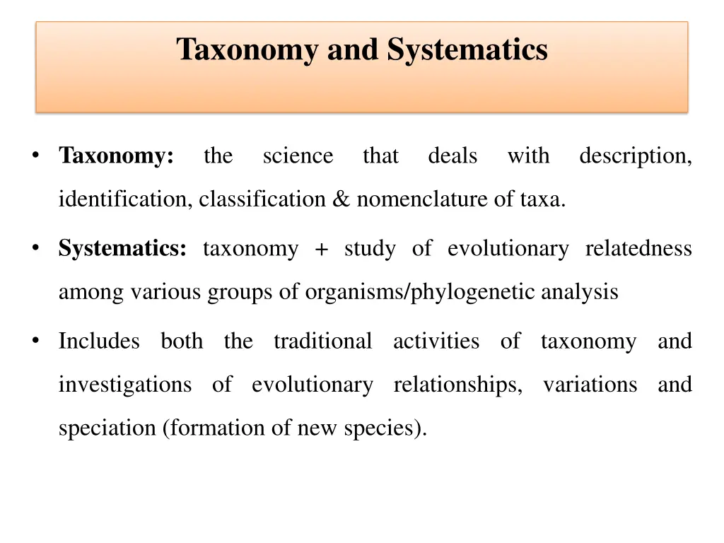 taxonomy and systematics