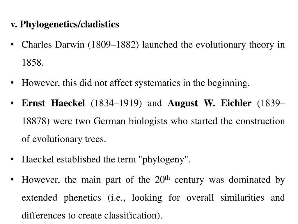 v phylogenetics cladistics