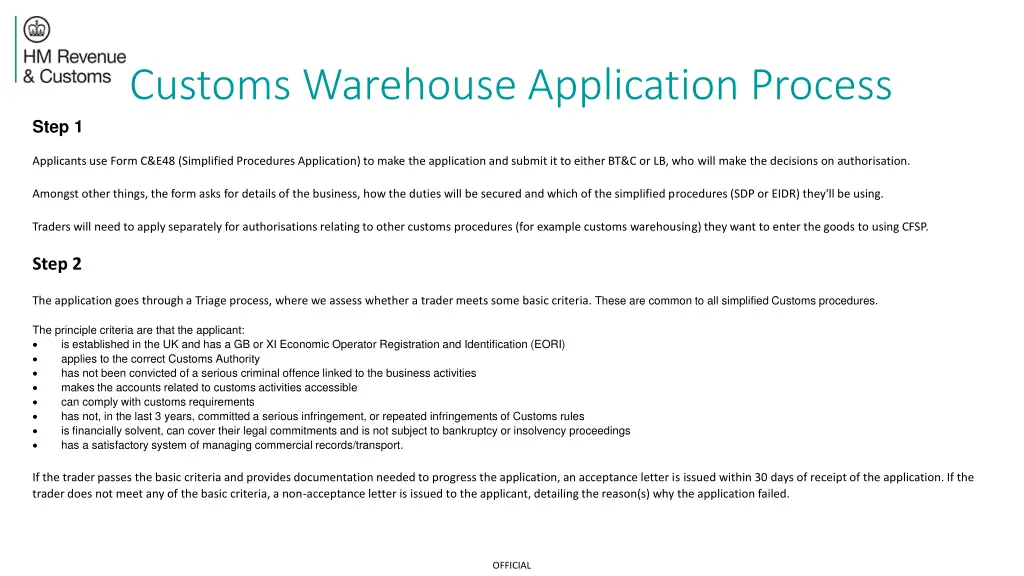 customs warehouse application process