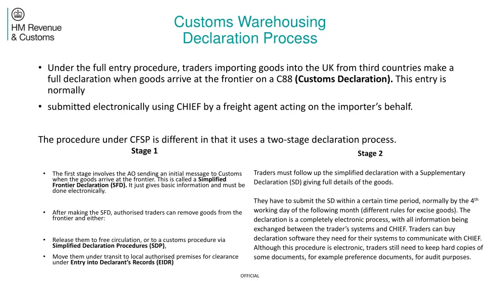 customs warehousing declaration process