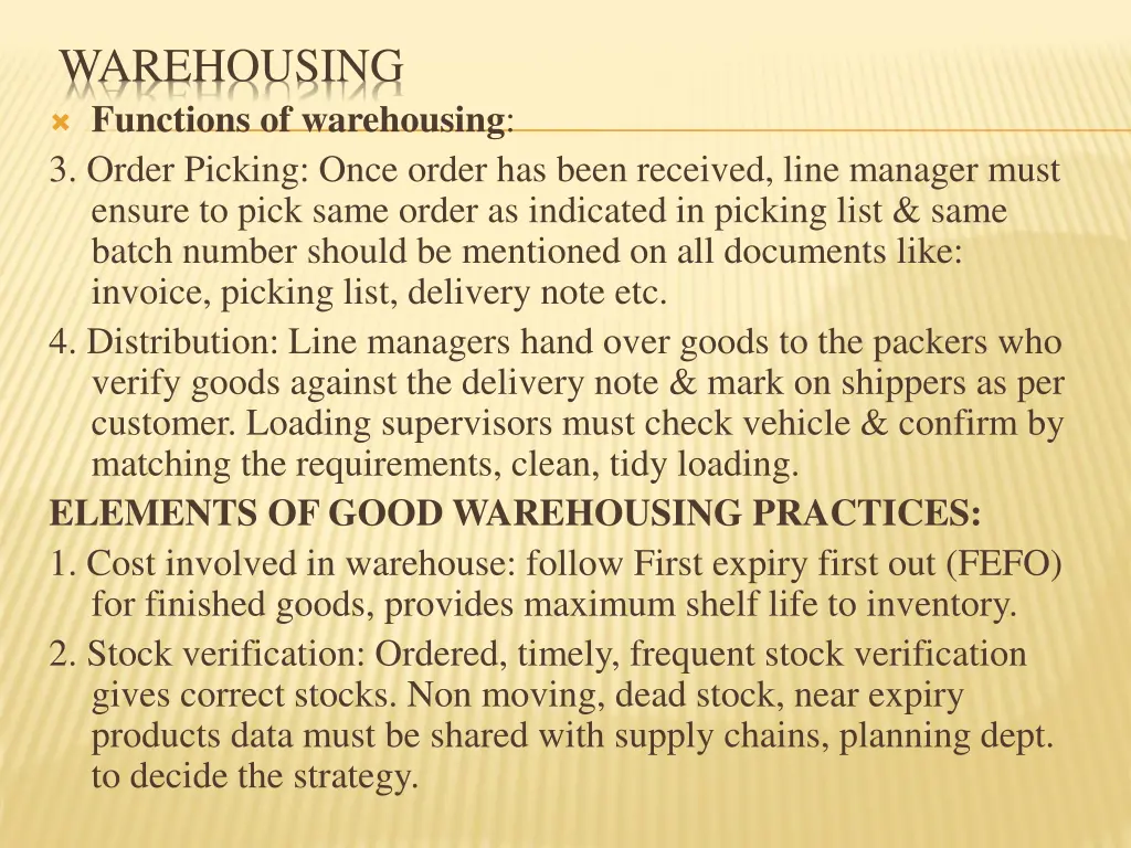 warehousing functions of warehousing 3 order