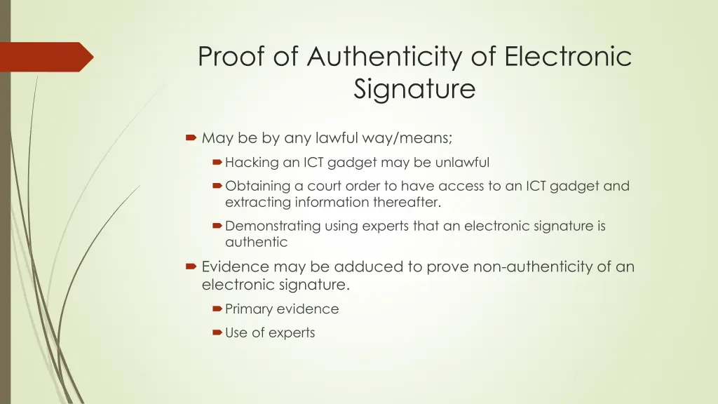 proof of authenticity of electronic signature