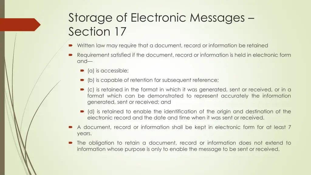 storage of electronic messages section 17