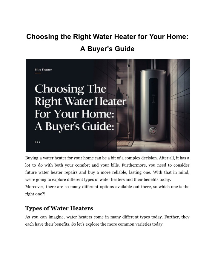 choosing the right water heater for your home