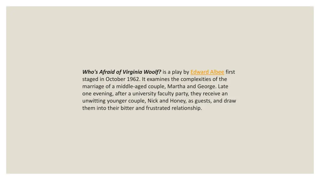 who s afraid of virginia woolf is a play