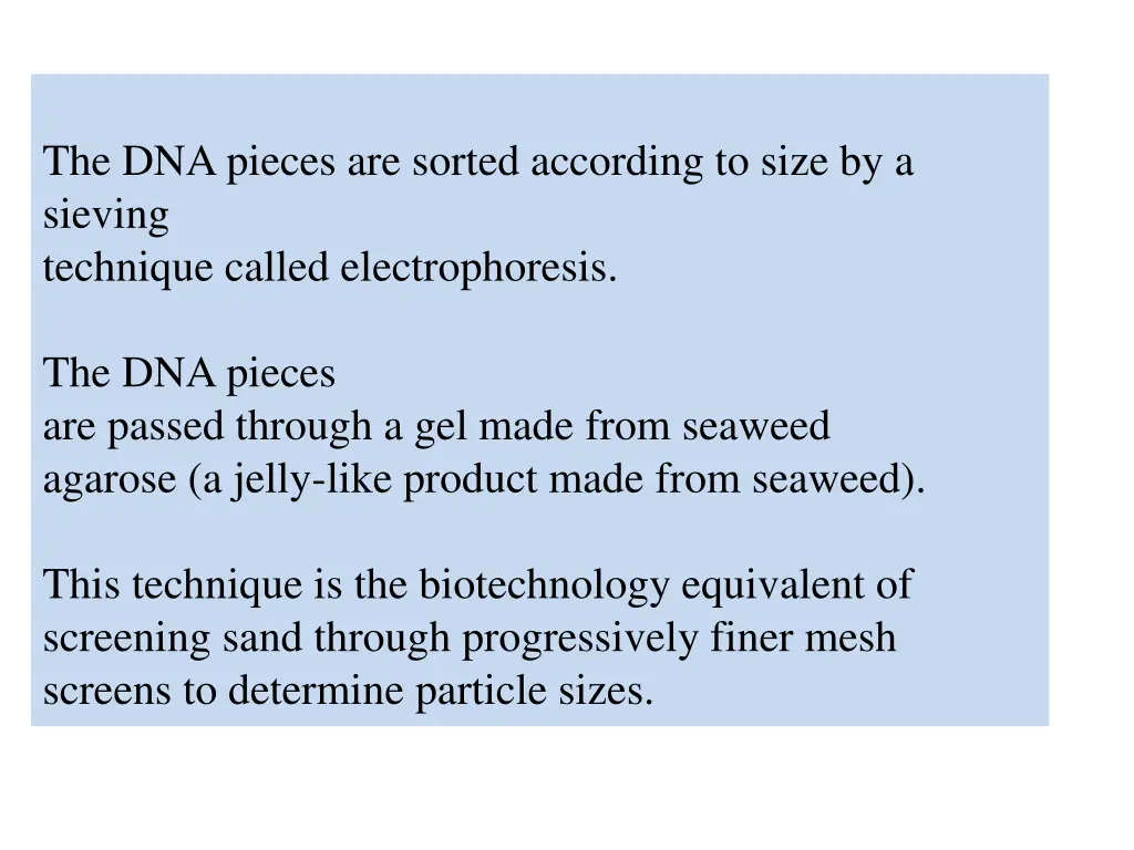 the dna pieces are sorted according to size