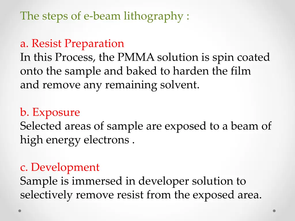 the steps of e beam lithography