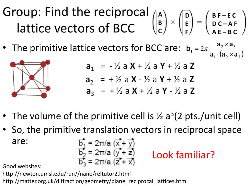 group find the reciprocal lattice vectors of bcc