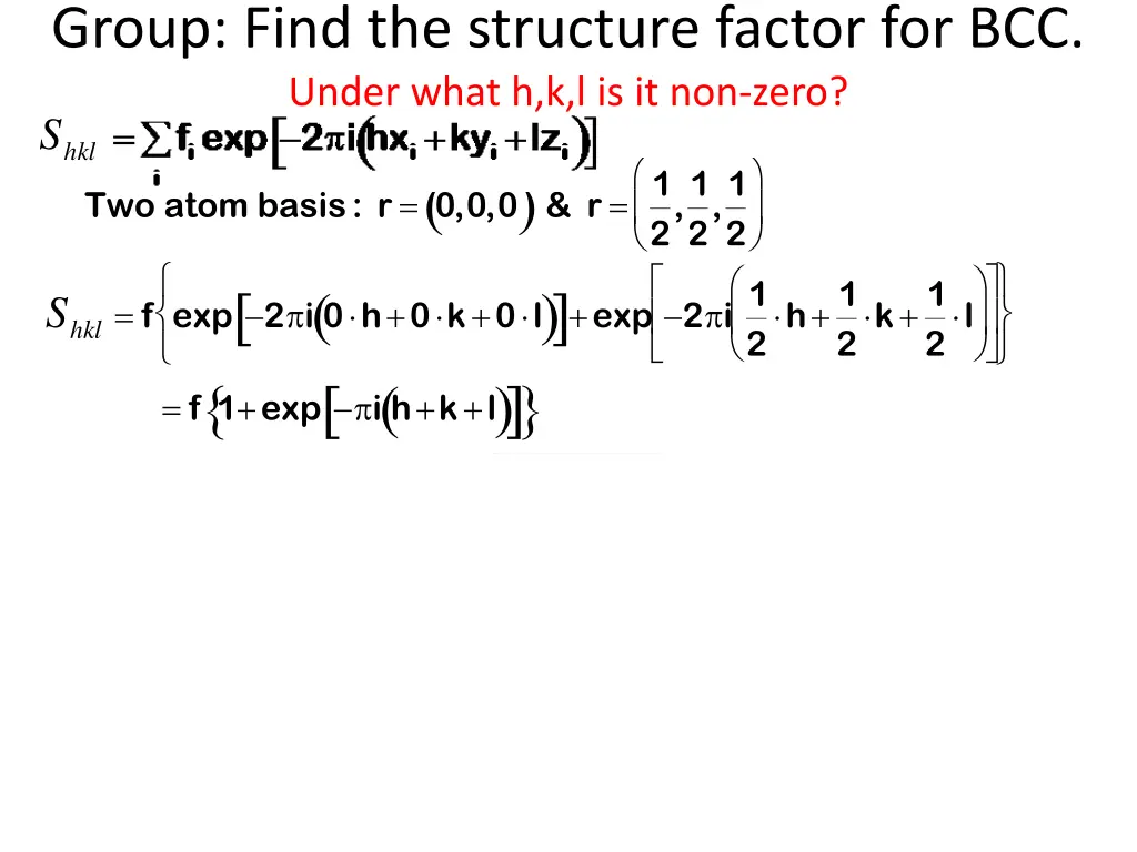 group find the structure factor for bcc under 1