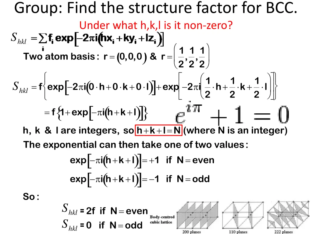 group find the structure factor for bcc under 4