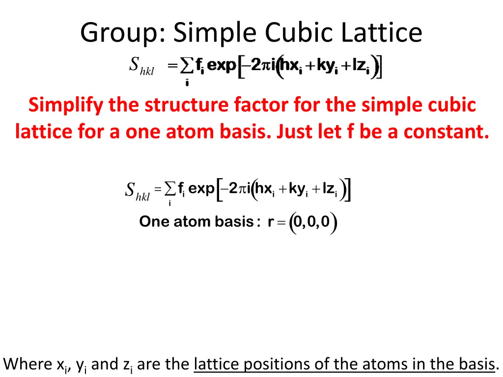 group simple cubic lattice s 1