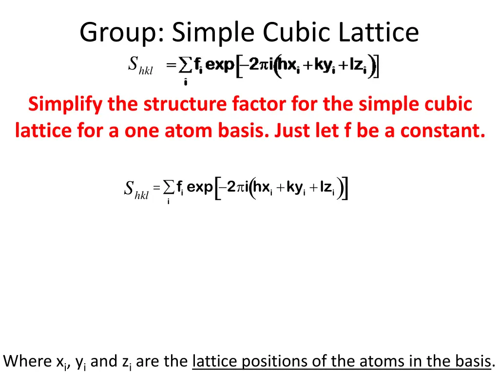 group simple cubic lattice s