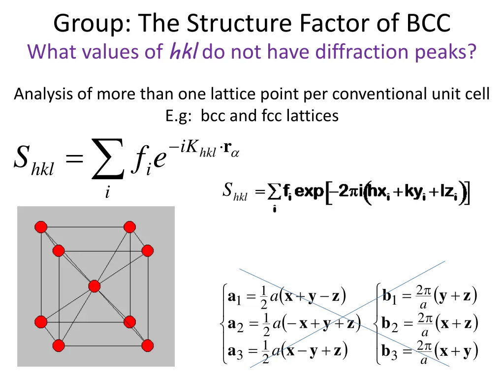 group the structure factor of bcc what values