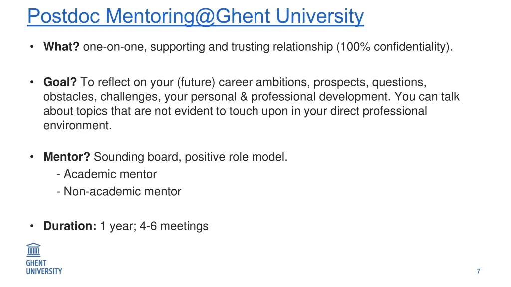 postdoc mentoring@ghent university