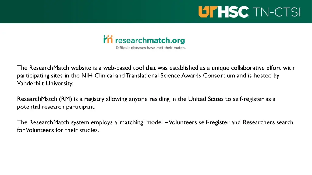 the researchmatch website is a web based tool