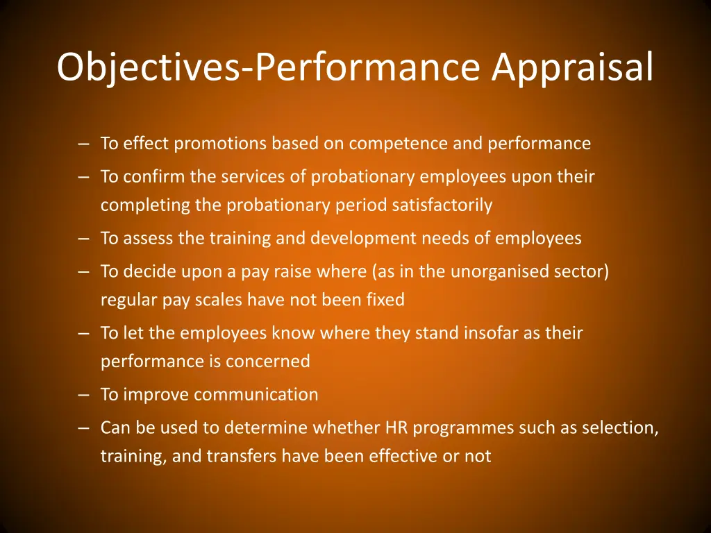 objectives performance appraisal