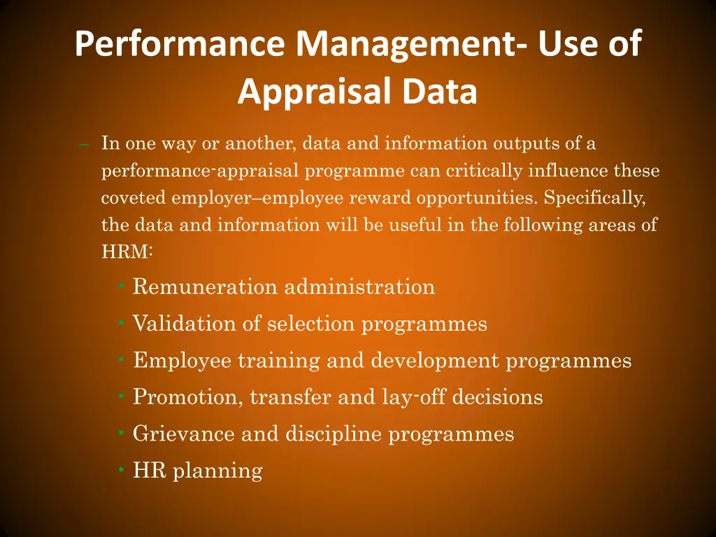 performance management use of appraisal data