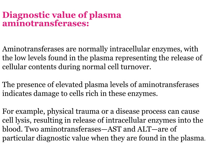 diagnostic value of plasma aminotransferases