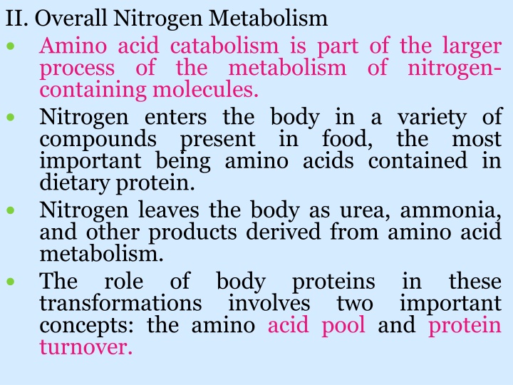 ii overall nitrogen metabolism amino acid