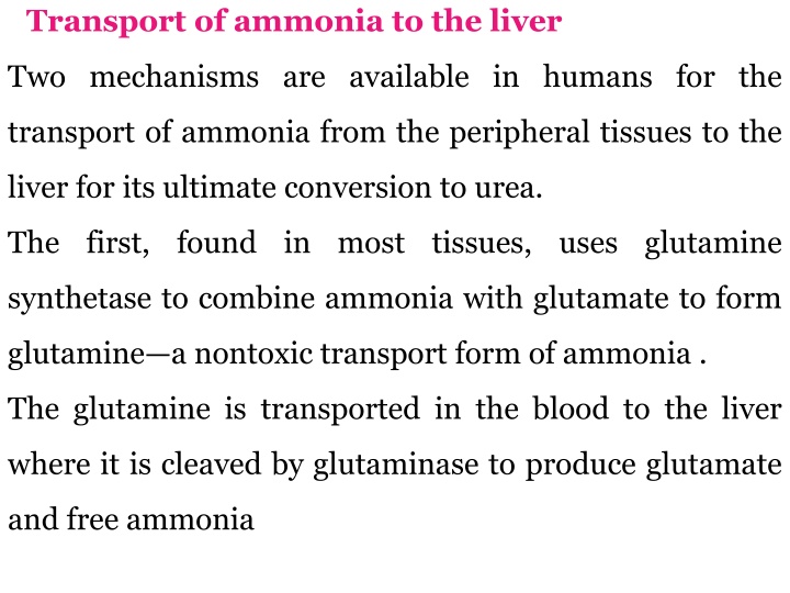 transport of ammonia to the liver