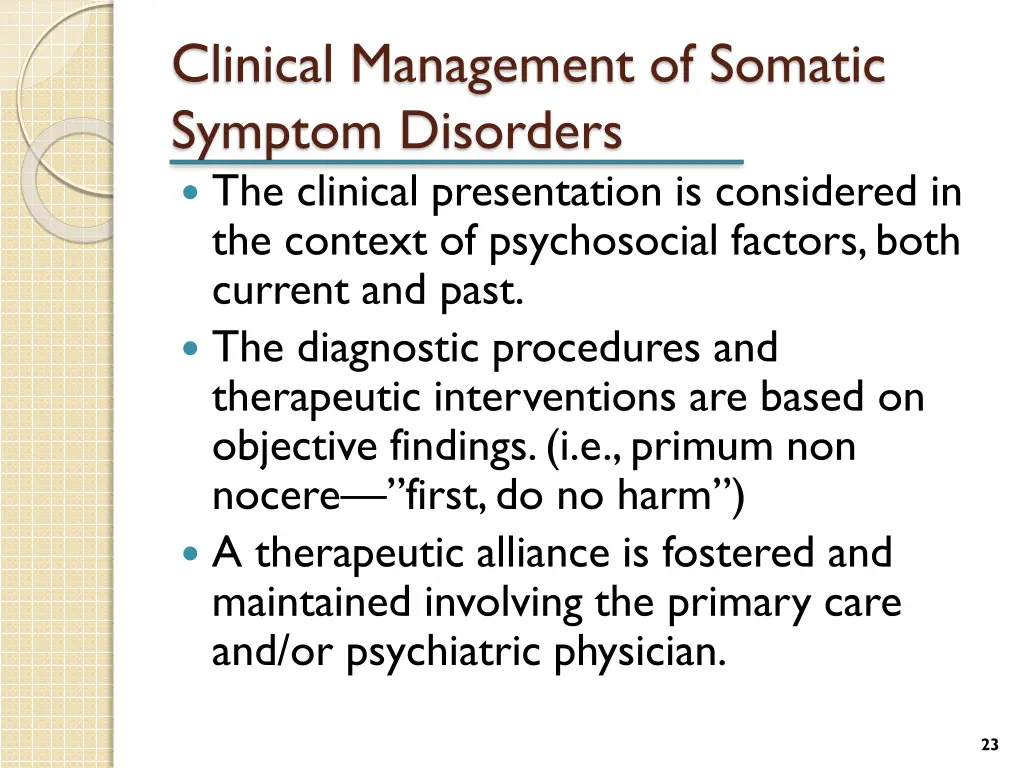 clinical management of somatic symptom disorders