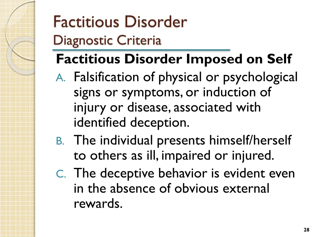 factitious disorder diagnostic criteria