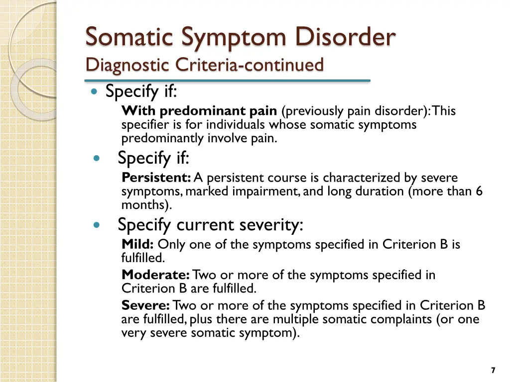 somatic symptom disorder diagnostic criteria 1