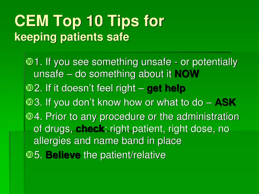 cem top 10 tips for keeping patients safe