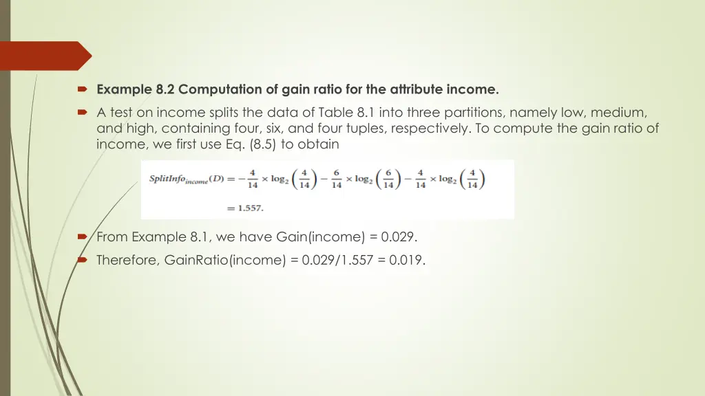 example 8 2 computation of gain ratio