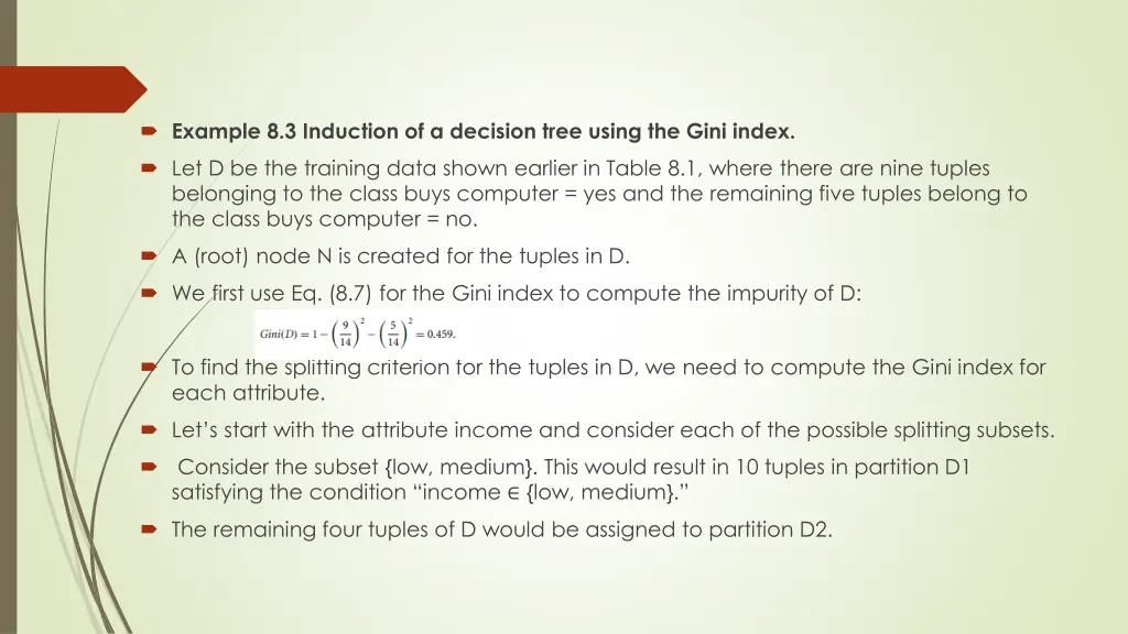 example 8 3 induction of a decision tree using