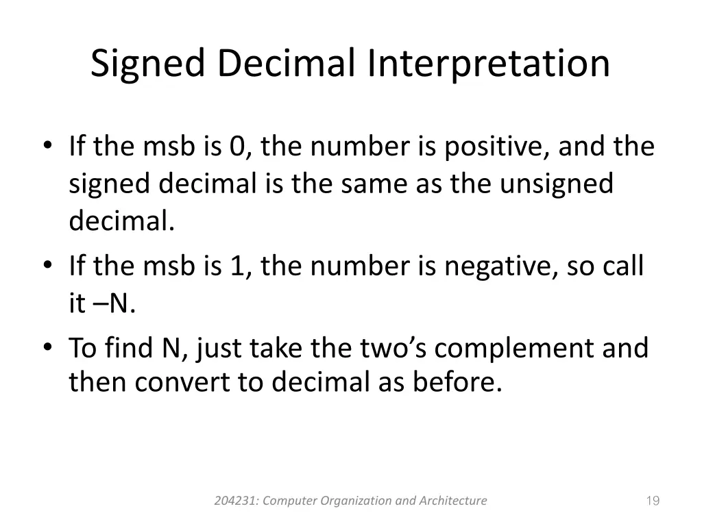 signed decimal interpretation