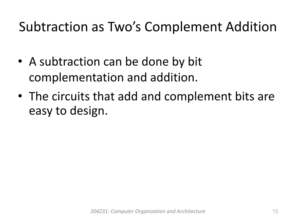 subtraction as two s complement addition