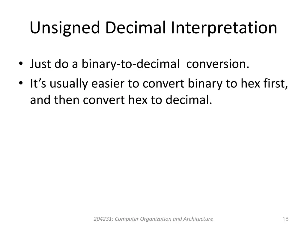 unsigned decimal interpretation