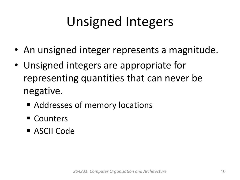 unsigned integers