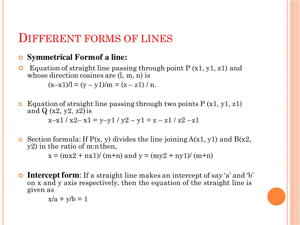 d ifferent forms of lines