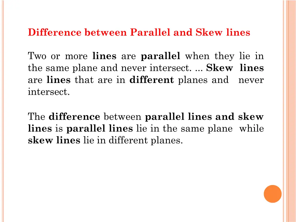 difference between parallel and skew lines