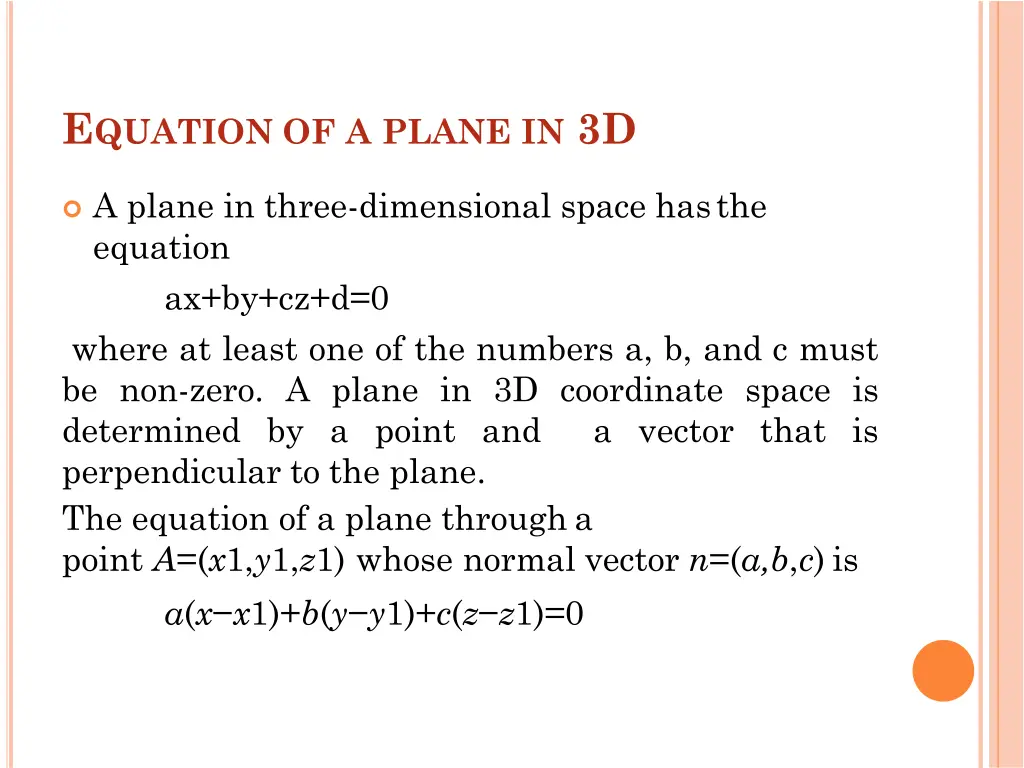 e quation of a plane in 3d