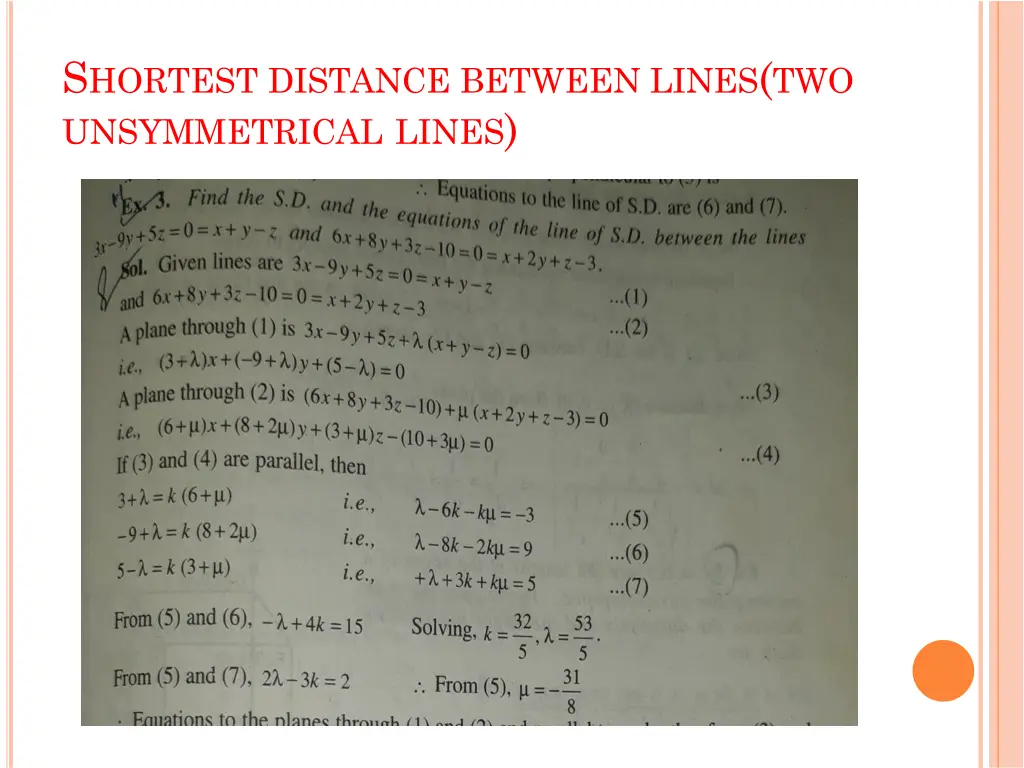 s hortest distance between lines