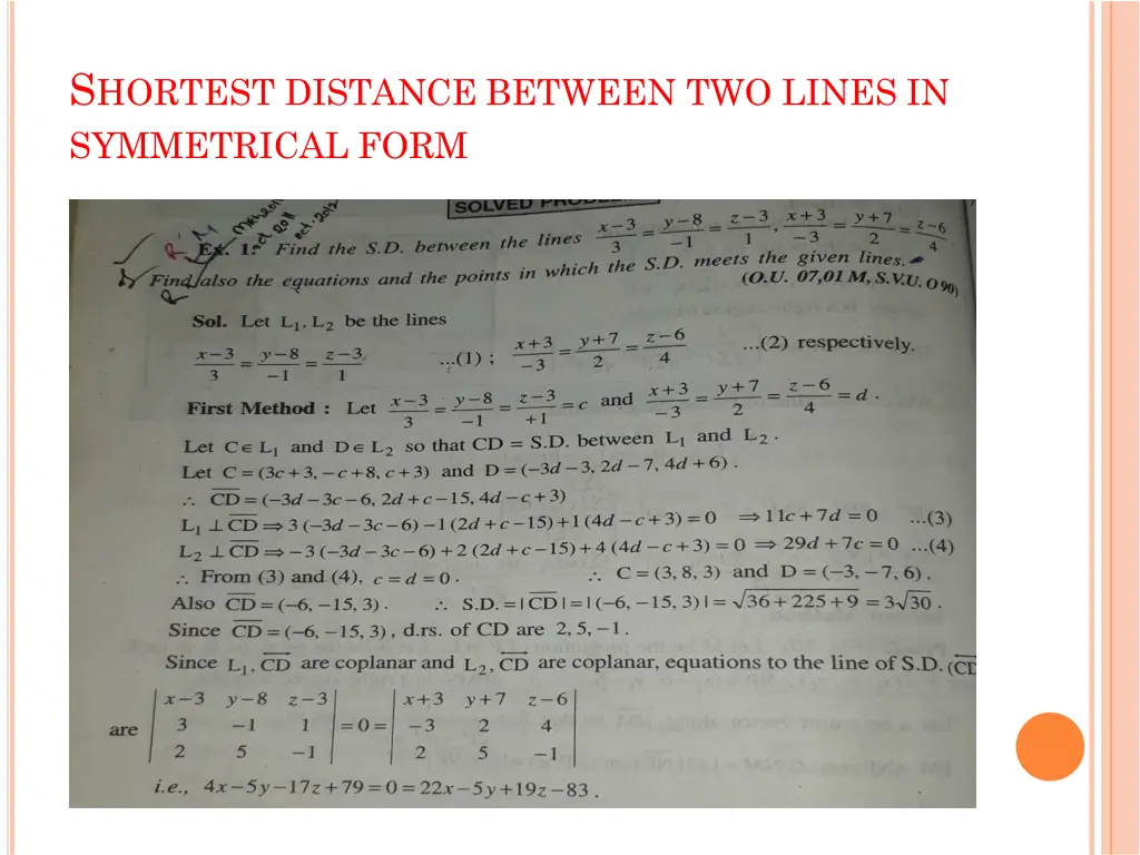 s hortest distance between two lines