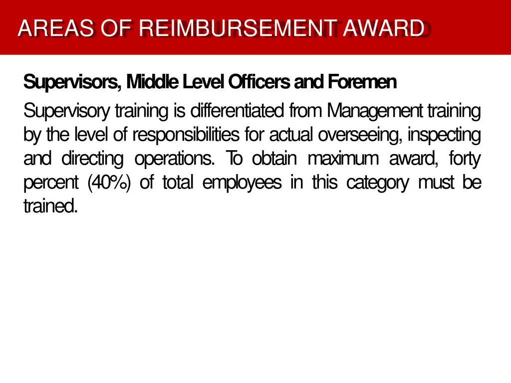 areas of reimbursement award 2