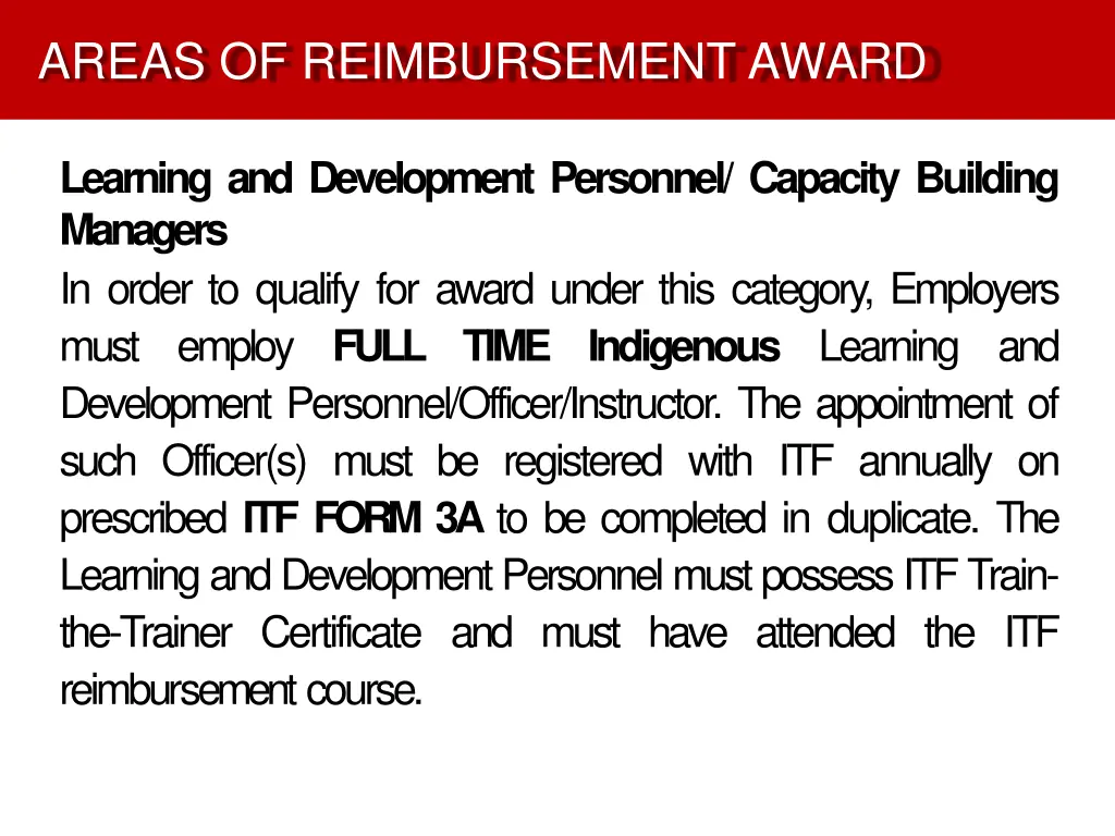 areas of reimbursement award 5