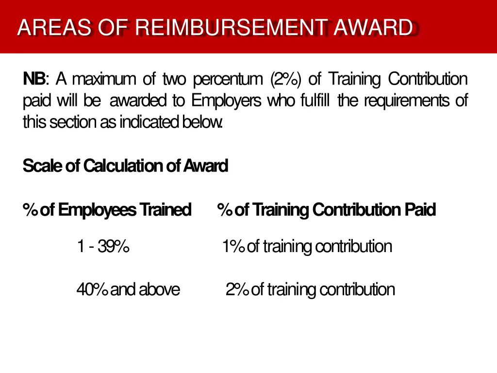 areas of reimbursement award 6